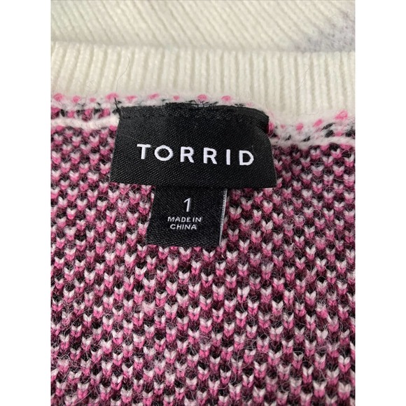 Torrid 1 dropped sleeve nordic print knitted soft Sweater sz 1X Tunic Pink Black - Picture 3 of 7